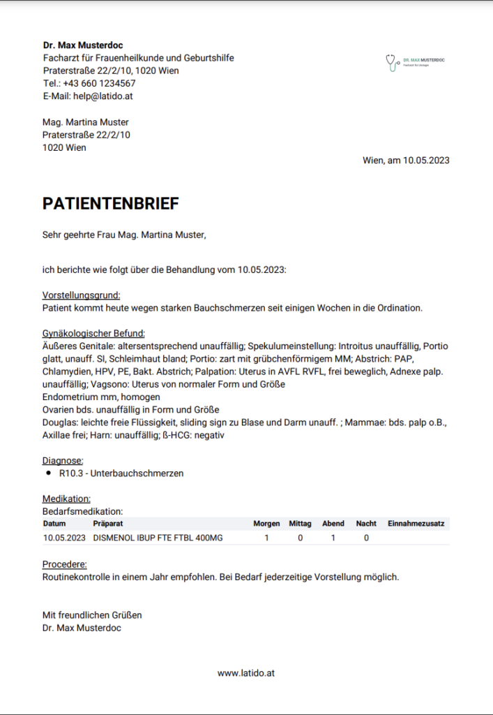 Befundberichte Arztbriefe LATIDO Frauenheilkunde