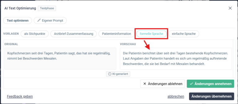 LATIDO KI-Textoptimierung – medizinische Texte direkt in der Arztsoftware überarbeiten